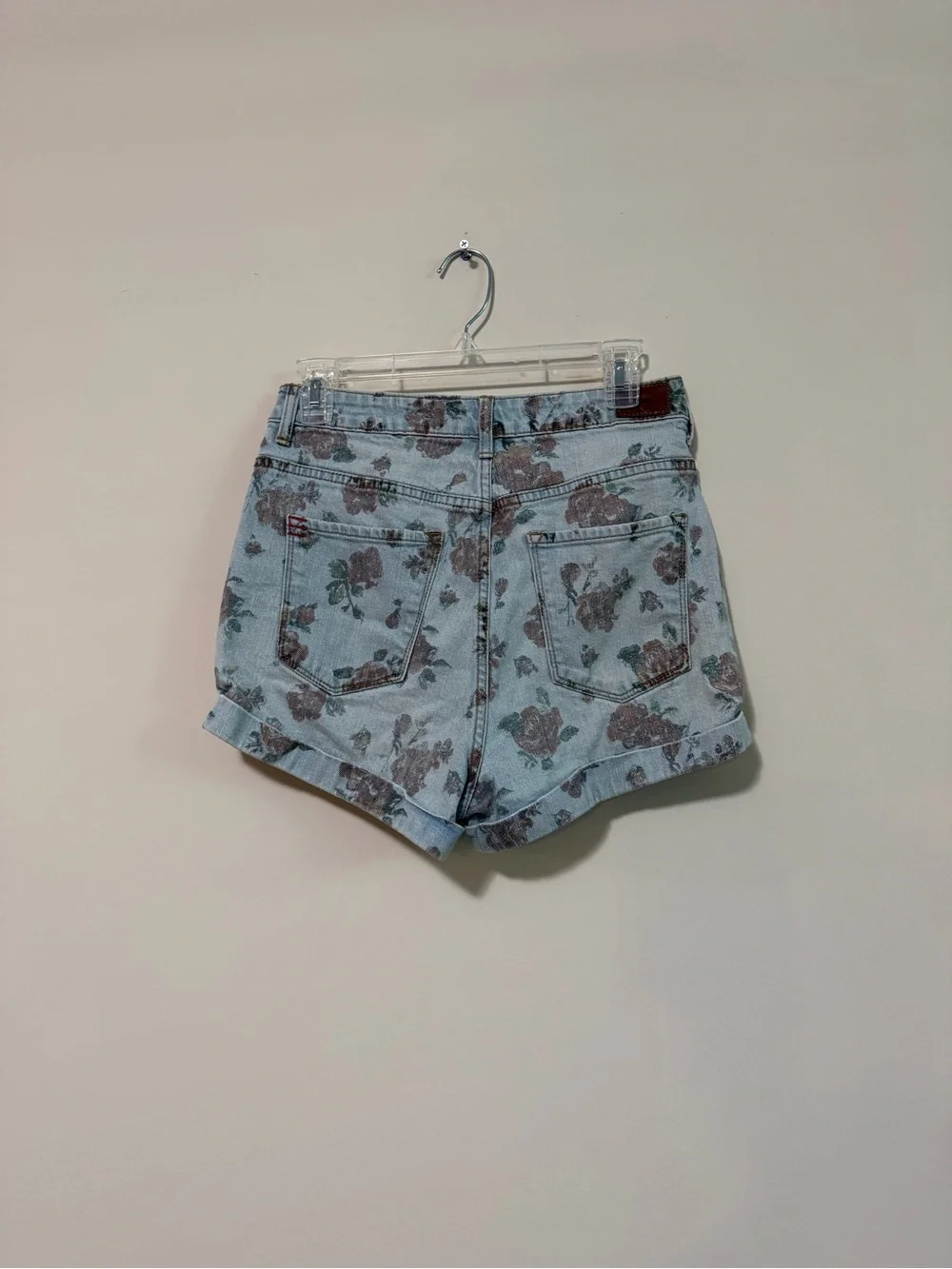 BDG Light Blue Denim Floral-Print High-Waist Shorts